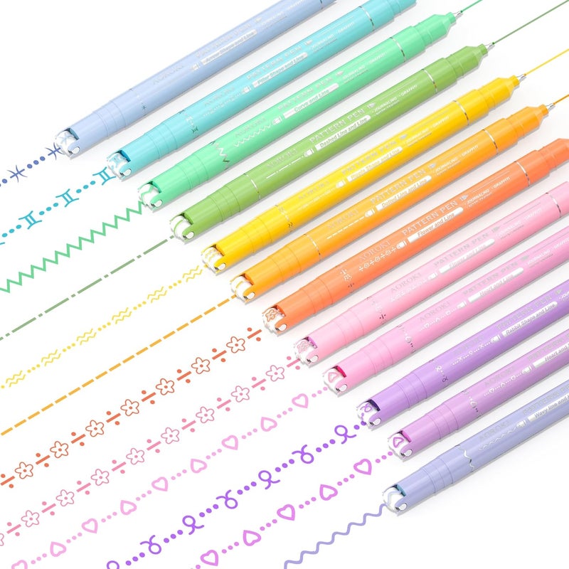 AOROKI 12 Colored Curve Highlighter Pen Set, 10 Different Shapes Dual Tip Marker Highlighters for Journaling Drawing Note Taking,Curve Highlighter pens for Planner Scrapbook School Supplies - Image 1